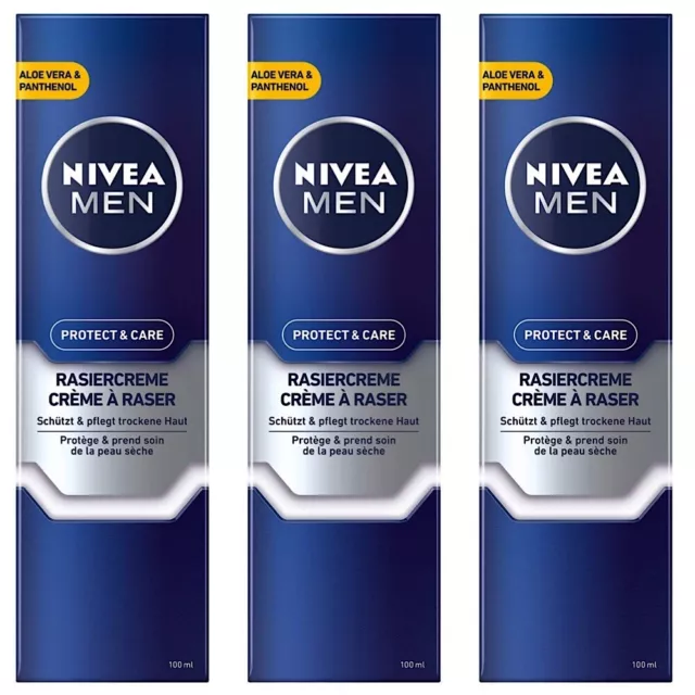 ✅ NIVEA MEN Protect & Care Rasiercreme Vitamin E Aloe Vera Panthenol 3x 100ml ✅