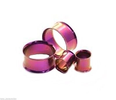 PAIR-Purple Titanium IP Double Flare Ear Tunnels 10mm/00 Gauge Body Jewelry