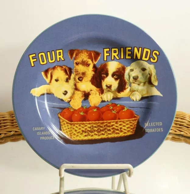 Four Friends Puppy Dogs Plate Tabletrendz Vintage Labels Sakura Onieda Colorful