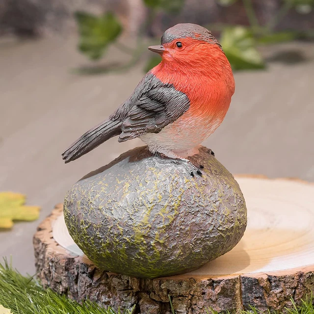 SA Products Robin thront auf Stein Gartenornament - rote Brust Vogel Design - oder