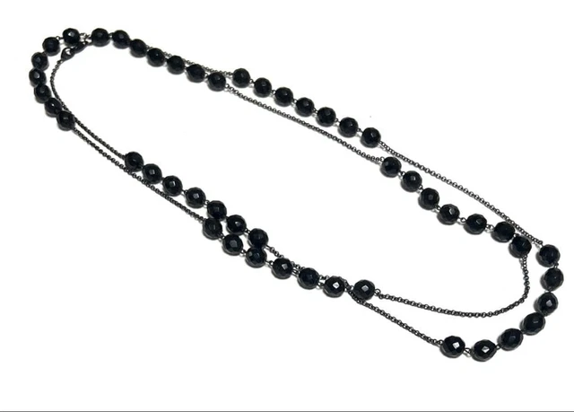 Collier Long Perles AGATHA - Perles Verre Noir Et Mauve - Occasion Bon État