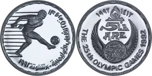 Egypt: 5 Pounds silver 1992 (Soccer) - Proof