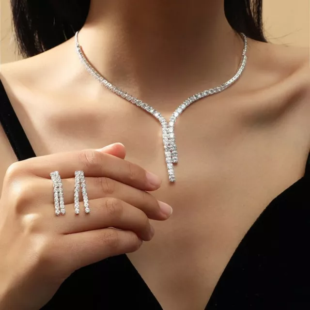 Korean Style Jewelry Crystal Jewelry Set Women Necklace 2 Layer Earrings