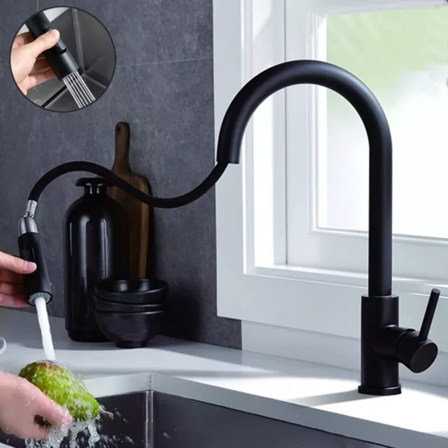 360° Küchenarmatur Wasserhahn Küche ausziehbar Brause Edelstahl Schwarz