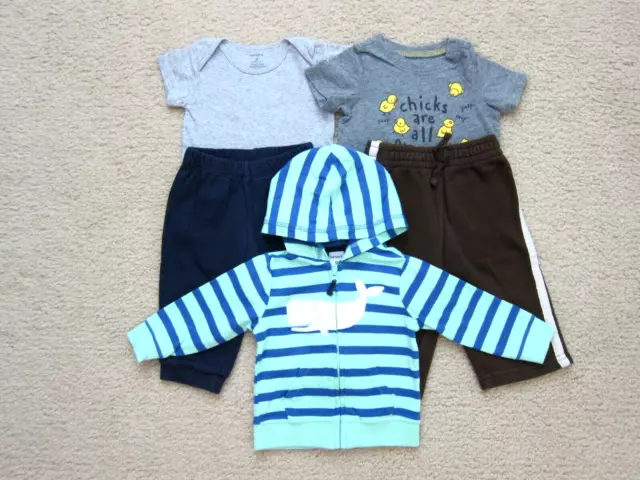 Baby Boy 9 Months Carters Jumping Beans Bodysuits Pants Hoodie Jacket 5 Pcs Used