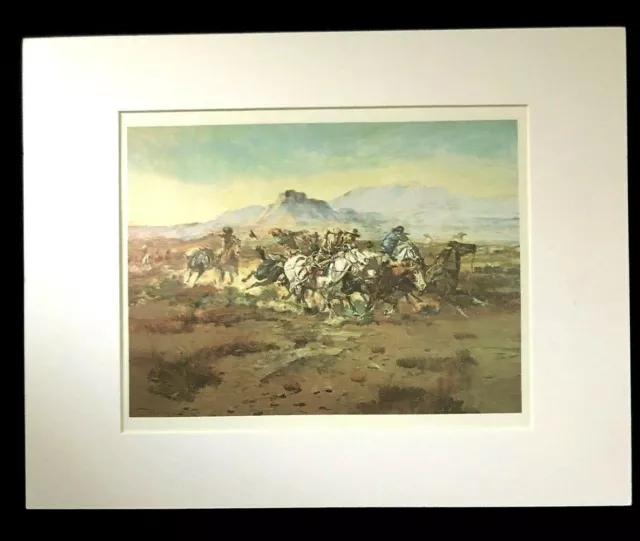 Charles M Russell "The Attack" 11 x 14 Matted Western Print