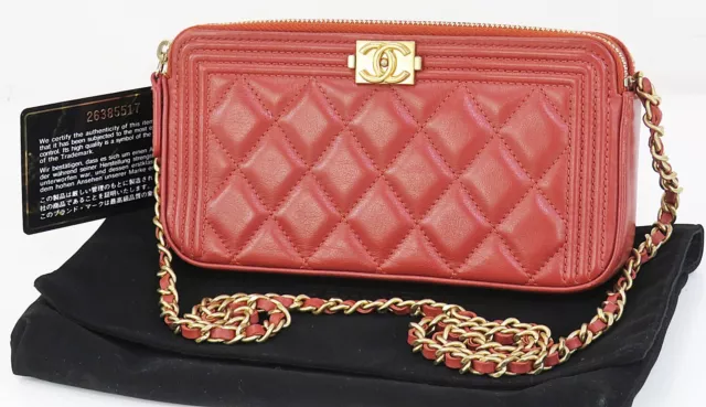 Chanel Burgundy Patent Leather Boy Wallet on Chain WOC 