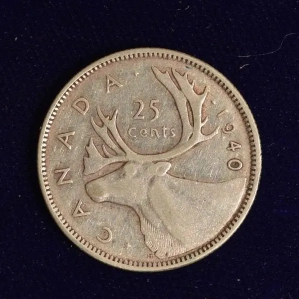 Canada Silver 25 Cent - 1940 - Average Circulated coin for your collection.