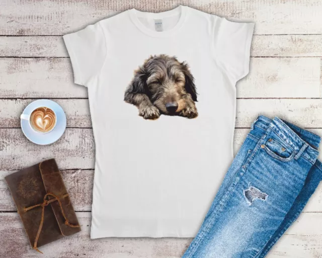 Scottish Deerhound Sleeping Ladies Fitted T Shirt Sizes Small-2XL 3