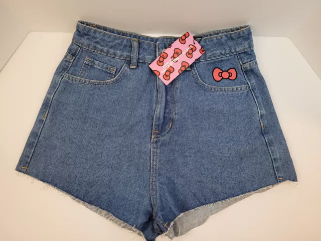 NWT Shein Hello Kitty High Waisted Blue Denim Jean Shorts Womens XS  NEW