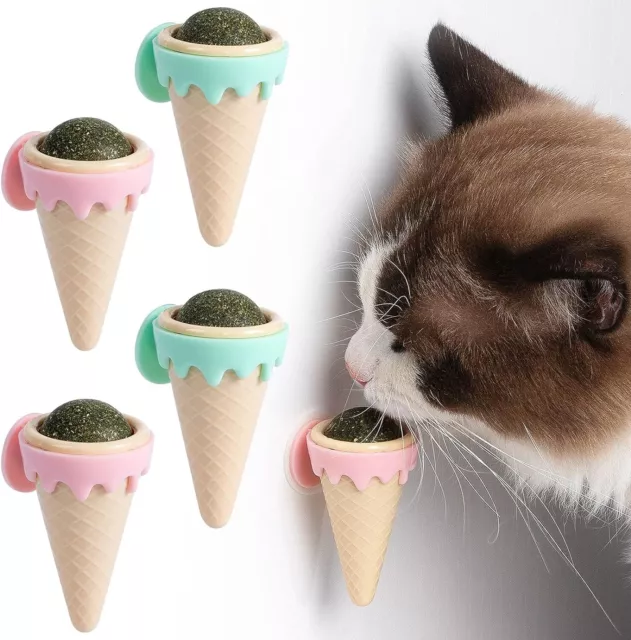 Ice Cream Design Catnip Ball Rotatable Pet Mint Ball Wall Stickup Cat 4pack #Z4 3