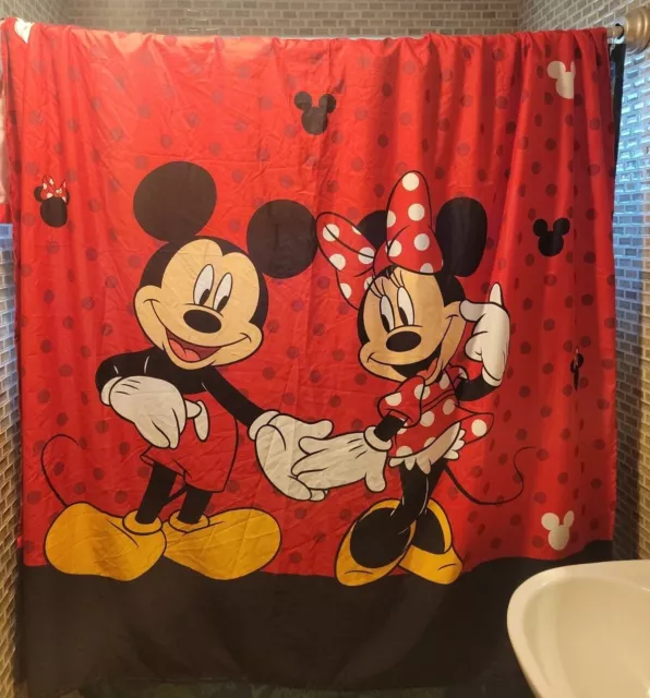 Disney Mickey Mouse & Minnie Mouse 70" x 72" Red Fabric Shower Curtain 12 Hooks