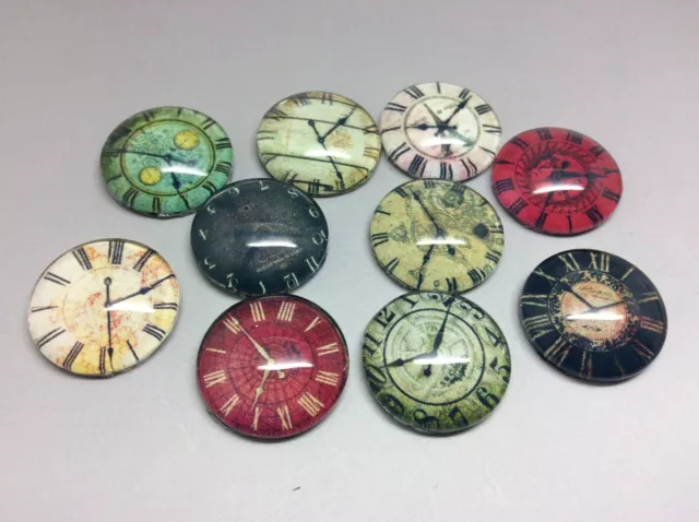 10 Vintage Uhr Gesicht Cabochons 16-25 mm gemischt Rund Glas Bild Kuppel flache Rückseite