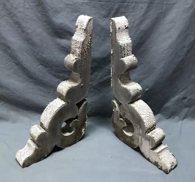 Antique Pair Wood Porch Brackets 9X15 Shabby White VTG Chic Corbels Old 437-24B