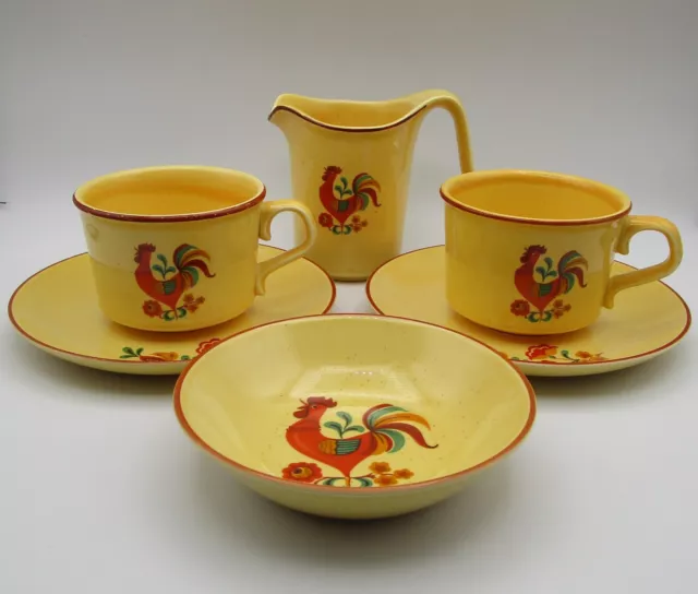 Vintage Taylor Smith & Taylor China Reveille Rooster Cups and Saucers with Cream