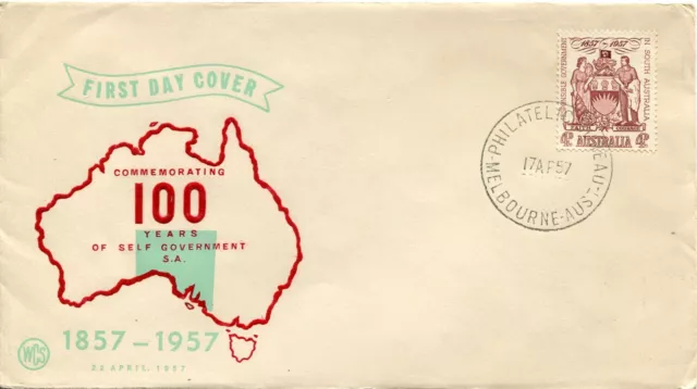 1957 Centenary of Responsible Government South Australia - WCS FDC Red/Green