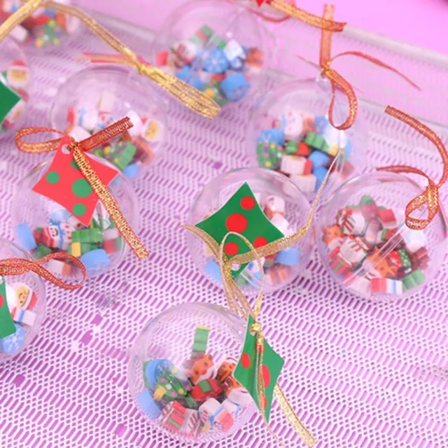 Mini Christmas  Eraser Kawaii Transparent Packaging Ball Pencil Erasers  Kids
