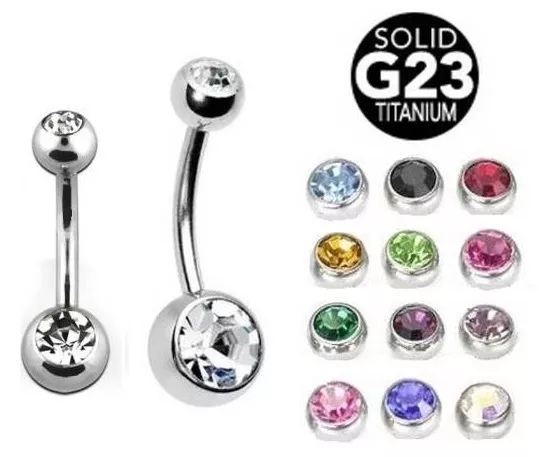 Solid Grade 23 TITANIUM - Double Gem Belly Bar - 6mm 8mm 10mm 12mm 14mm