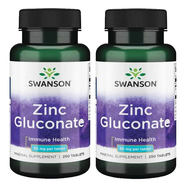 2x Swanson Zinc (Gluconate) 30 MG 250 Comprimés