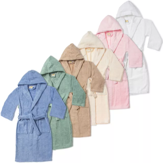 Long Staple Combed Cotton Terry Bathrobe Kids Unisex Girls Boys Hooded Bath Robe