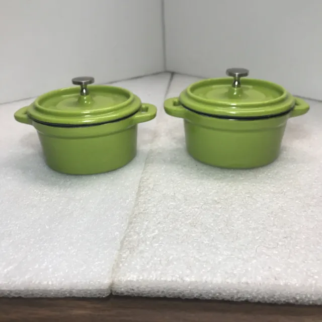 2 Wolfgang Puck Mini Green  Cast Iron Cocotte Dutch Oven Knob Lid Pair