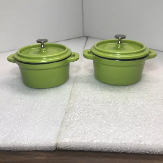 2 Wolfgang Puck Mini Green  Cast Iron Cocotte Dutch Oven Knob Lid Pair