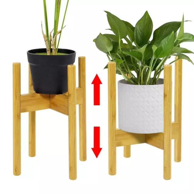 Plant Stand Adjustable Bamboo Flower Pot Mid-Century Modern Plant Holder Planter
