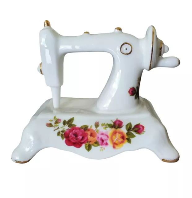 Vintage Bone China Cottage Roses Sewing Machine Figurine