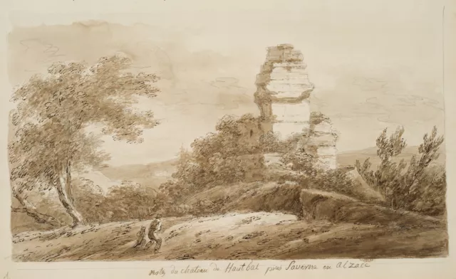 I. DUVIVIER (1758-1832), Ruinen der Burg Hohbarr bei Saverne, Aquarell Romantik