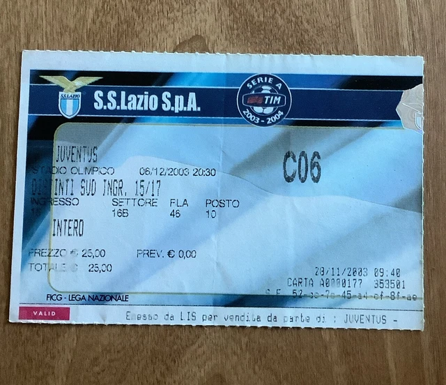 BIGLIETTO STADIO TICKET Lazio Bologna - Campionato Serie A 2004/2005