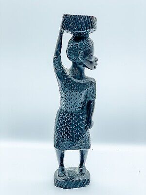 Vintage African Folk Art Tribal Figurine Hand Carved Iron Wood Male Statue 10”