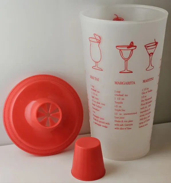 Plastic Cocktail Shaker Collins Brothers 1999 Vintage Look Drink Recipes Red