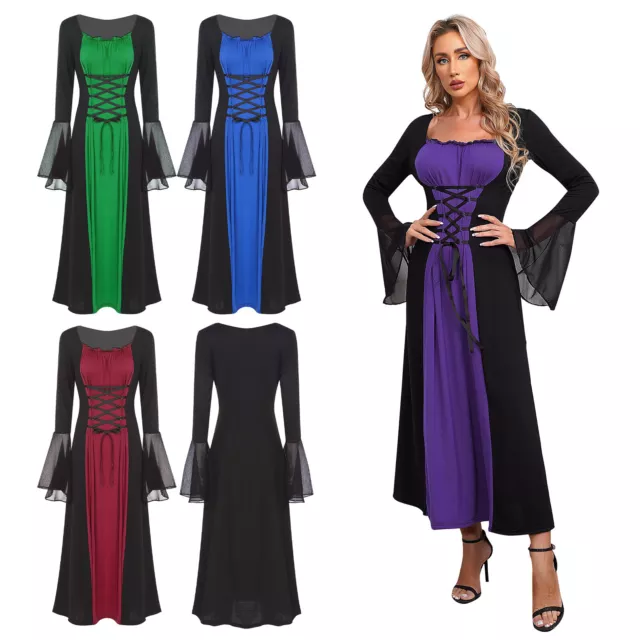 Womens Long Dress Gown Medieval Princess Dress Cosplay Theme Party Fancy Dress