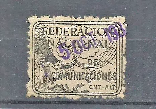 911-Sello Viñeta Guerra Civil 1938 Republica C.n.t. Y F.a.i.comunicaciones.2 Pt