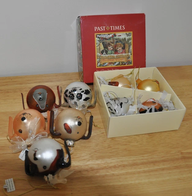 PAST TIMES Nine Glass Dog Baubles Medium and Small Sizes
