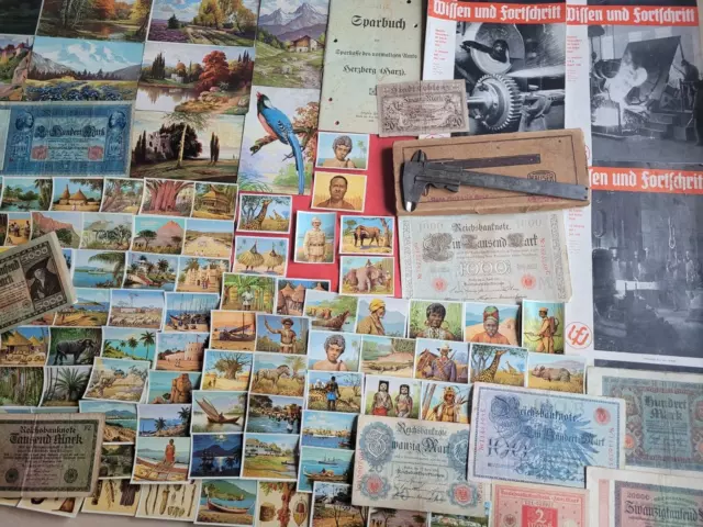 Reichsbanknoten ,alte Karten , alte Lesehefte , Zigarettensammelbilder und mehr
