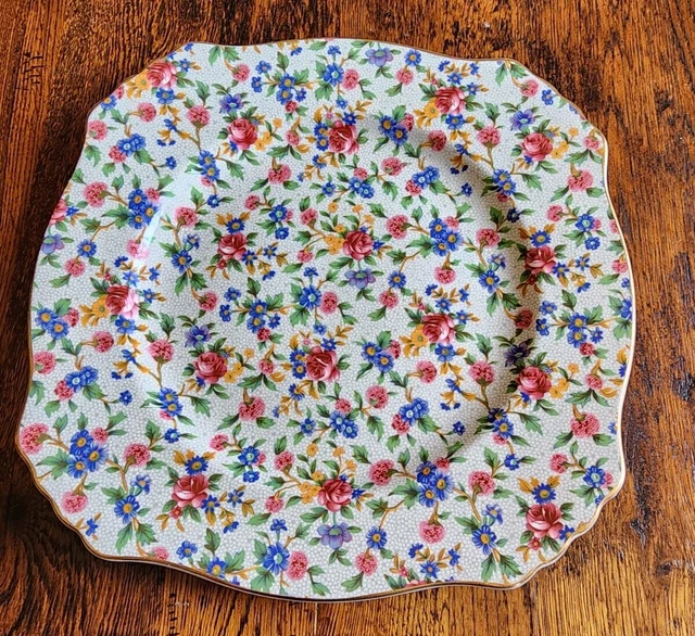 Royal Winton 1995 Old Cottage Chintz Square Dinner Plate 10 3/4" England