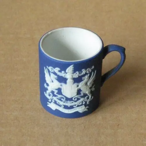 Wedgwood Jasper Ware Dipped Cobalt Blue Miniature City of London Cup / Mug