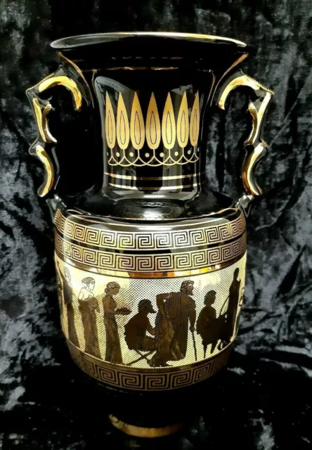 Hand Made in Greece  Genuine 24 K Gold Large 2 Handled  Vase COLLECTABLE 10 Inch