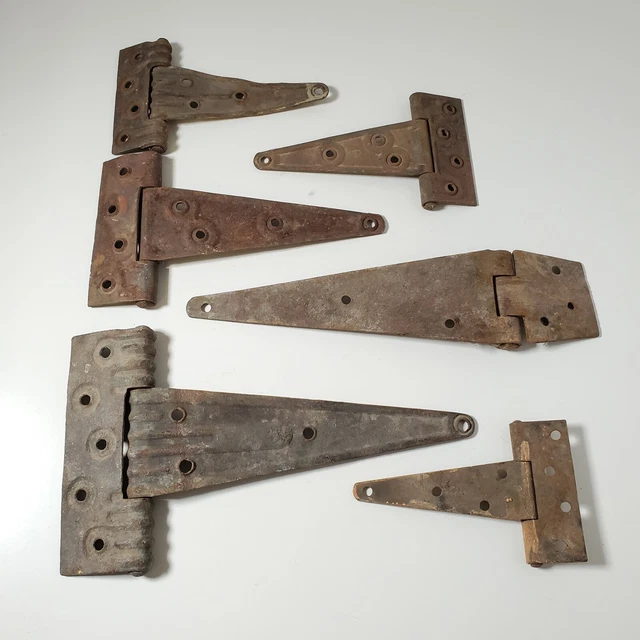 6 Vtg Variety of Rusty Steel Hinges Door Hardware Farm Fence Barn Gate Antique 2