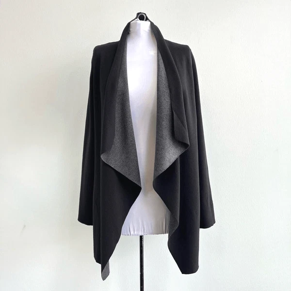Majestic Paris Cardigan Sweater Cape Size 5 XL Black Grey Cashmere Waterfall
