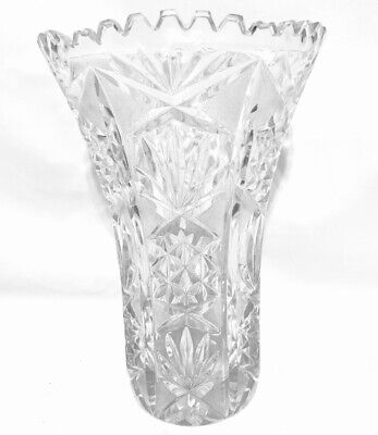 Large 9” Antique ABP American Brilliant Deep Cut Crystal Vase Mouth Is 6”