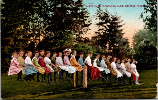 Kids Teeter Totter See Saw Seesaw Woodland Park Seattle,WA Postcard 1910s