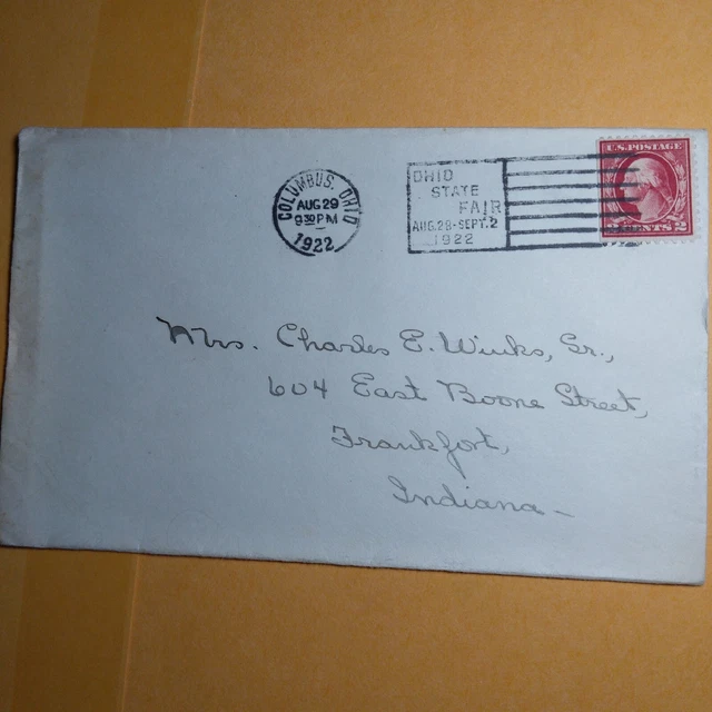 Ohio State Fair Postmark On Cover From 1922..  Scott's 499 2 Cent Red Washington