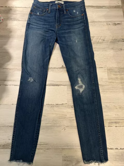 Madewell Women’s Sz 26 9” Distressed Raw Hem High Rise Skinny Blue Jeans Denim