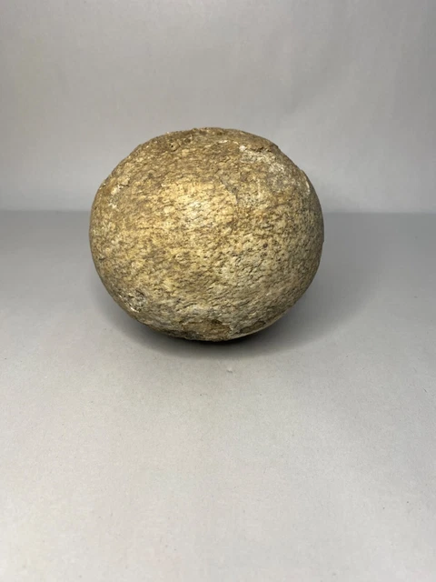 Antique Medieval Solid Granite Stone Cannon Ball measures 4" in diameter