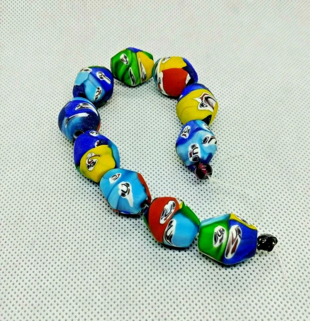 Vintage Venetian African Trade Lampwork Face Beads matt 10 pc.bicone shape