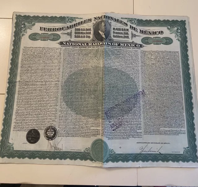 Mexico - National Railways of Mexico - 1907 - 4% Gold bond for 100 dollars