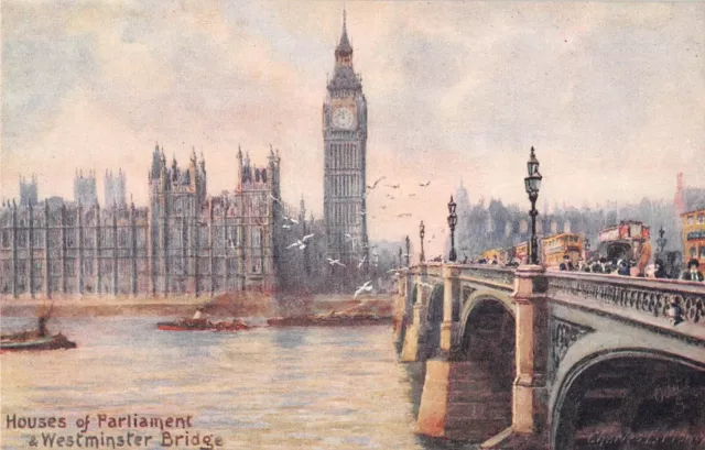 Cpa Illustrateur / Signature / Charles Flower / Houses Of Parliament A Westminst