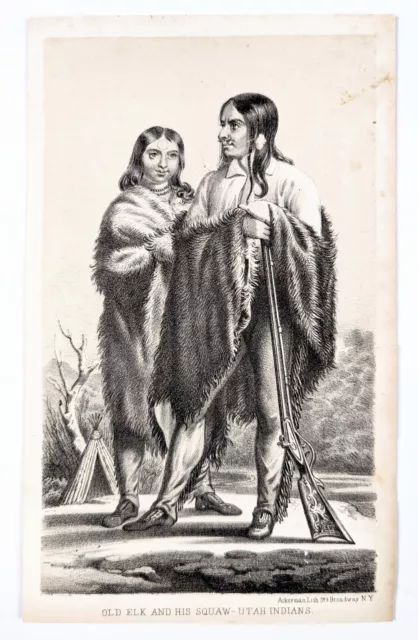 1852 Ute Indian Native American Print Lithograph ORIGINAL Utah Squaw Peak